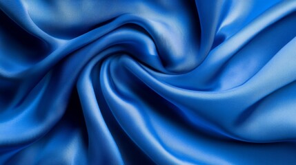 Fototapeta premium A close-up of luxurious blue fabric featuring smooth, swirling textures that showcase its sheen and richness.
