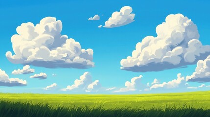 Obraz premium A beautifully simplistic landscape with a wide, open green field stretching out under a vibrant