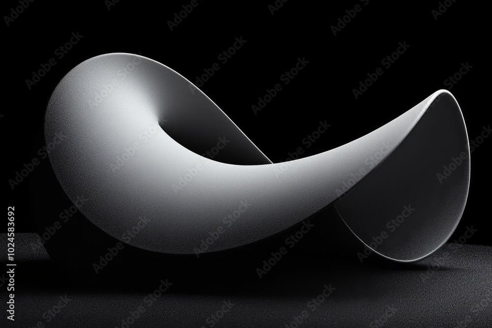 Poster abstract sculptural design displayed against a dark background, showcasing smooth curves and minimal