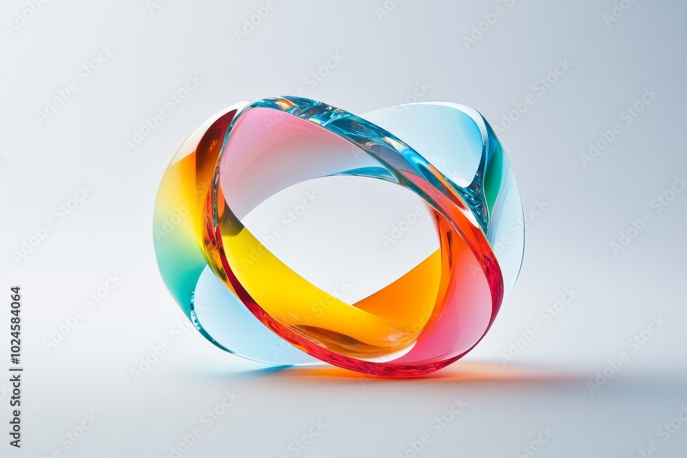 Poster colorful abstract sculpture made with transparent materials reflecting light in a minimalist setting