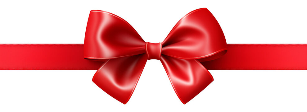 Shiny red ribbon bow isolated on transparent or white background, png