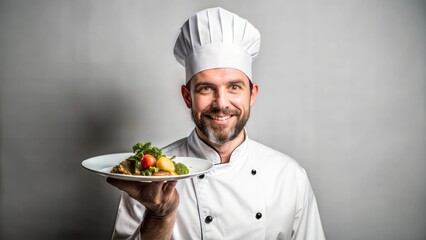 Man in a Chef Jacket Presenting a Dish