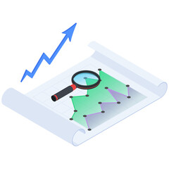Upward Trend Analysis, magnifying glass with graph