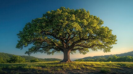 Obraz premium vibrant pin oak tree in full foliage displaying rich green leaves against a clear blue sky capturing the beauty of natures transition into summer