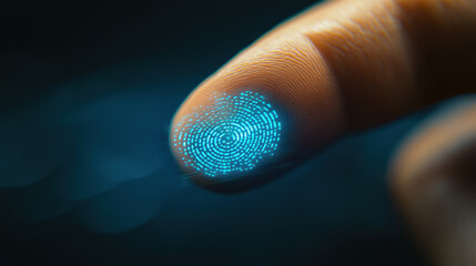 Exploring biometric technology with a glowing fingerprint scanner in a modern digital environment