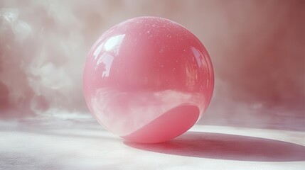 vibrant pink glossy bubble suspended in midair casting soft reflections and shadows against a neutral backdrop evoking a sense of whimsy and charm