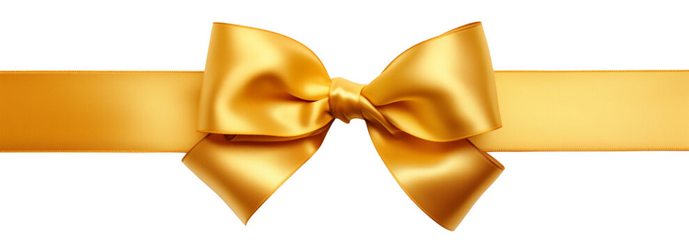 decorative golden ribbon bow isolated on transparent or white background, png