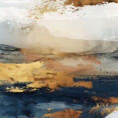 Abstract artistic background featuring a vintage landscape with golden brushstrokes, rendered