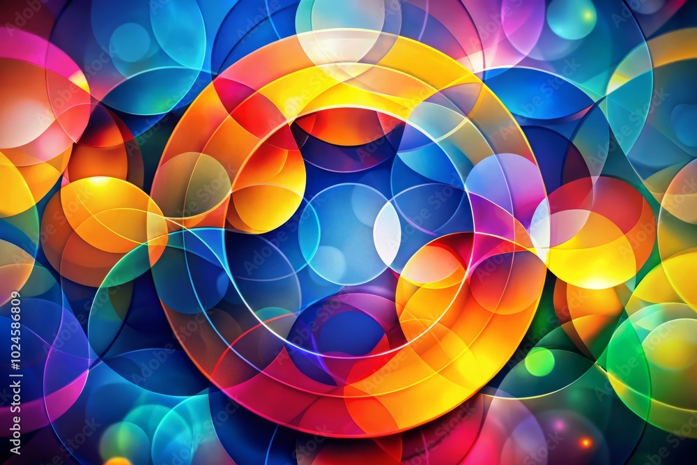 Aufkleber abstract geometric composition of intersecting circles - vibrant color play in architectural photogr