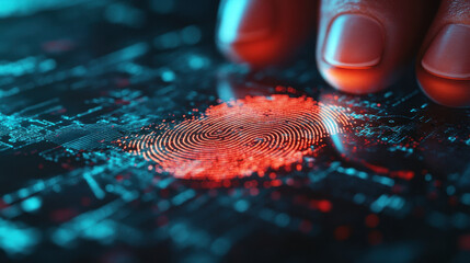 Exploring biometric technology with a glowing fingerprint scanner in a modern digital environment
