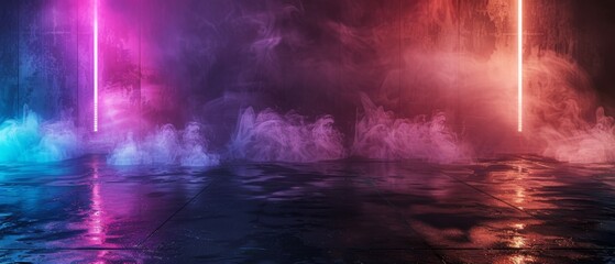 An abstract background featuring intricate light patterns on a dark concrete floor, enhanced