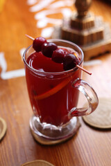 Cherry seasonal tea. A red winter aromatic warming drink. Seasonal hot spiced drink from infused tea.