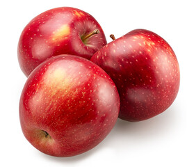 Three ripe red apples on white background. File contains clipping path.
