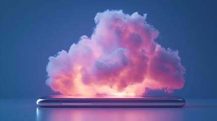 Floating Cloud Above Smartphone in Dreamy Scene
