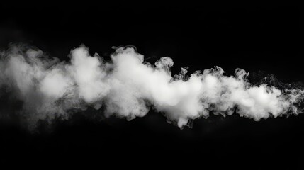 A cloud of white smoke spreading out horizontally against a black background