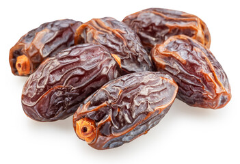 Semi-dry dates, or date palm fruits isolated on white background. File contains clipping path.
