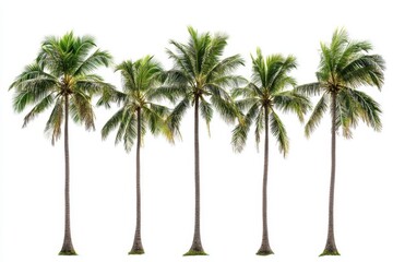 Obraz premium A cluster of six tall palm trees with lush green fronds at different angles, swaying slightly
