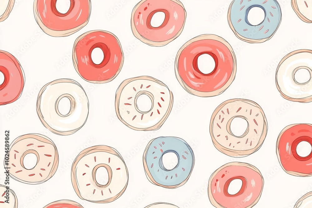 Poster colorful donut patterns scattered across a light background create a playful and sweet atmosphere id