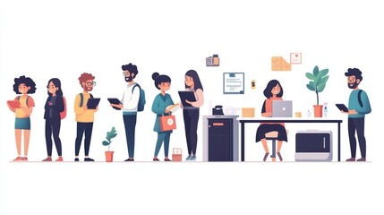 Fototapeta premium People Queuing Up In A Office