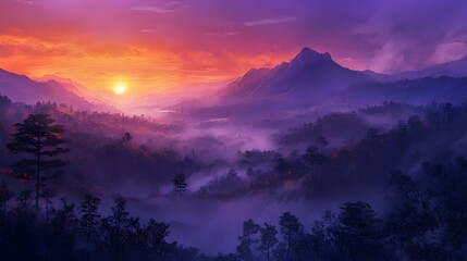 Obraz premium 45. A colorful sunrise over a misty valley