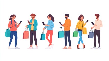 Obraz premium People Shopping With Phones