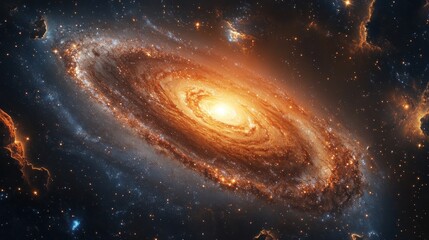 Obraz premium A swirling spiral galaxy with a bright core and numerous stars in the background.