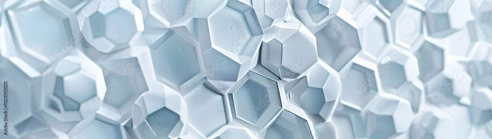 Poster abstract white background with a hexagonal pattern, light gray and soft blue color theme, futuristic