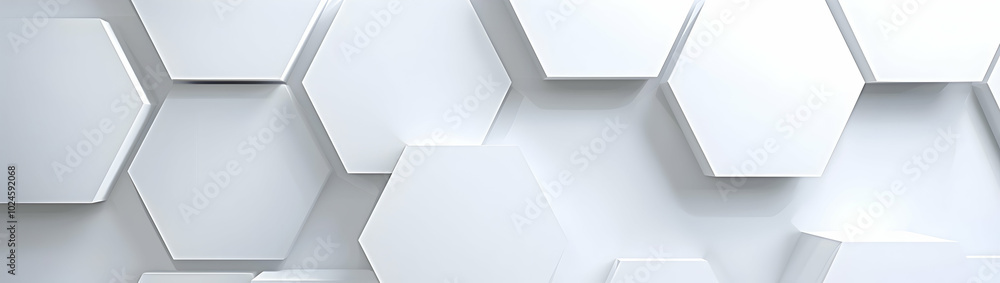 Poster abstract white background with a hexagonal pattern, light gray and soft blue color theme, futuristic