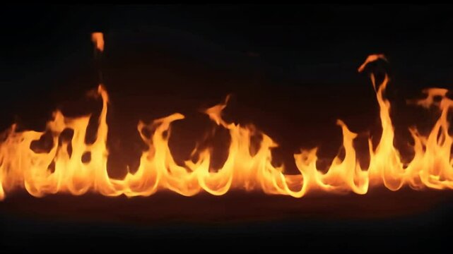 A long line of fire with a black background.