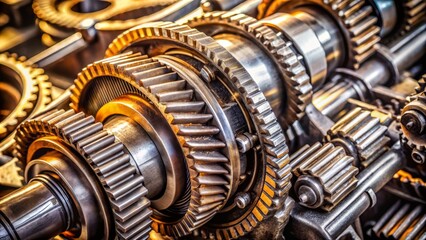 Car Gearbox Repair Close-Up: Fragment of Gears in Focus for Automotive Maintenance Photography