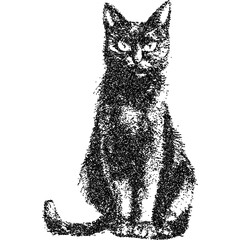 Creepy Halloween cat collage element with vintage stippling photocopy effect. Retro vector illustration for psychedelic surreal poster, with experimental grunge dotted texture