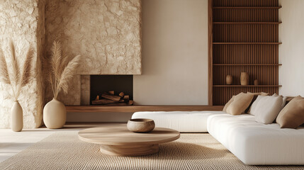 A modern luxurious living room with a curved white