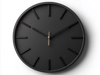 A sleek black wall clock with minimalistic design, featuring prominent hour markers and a subtle gold hour hand.