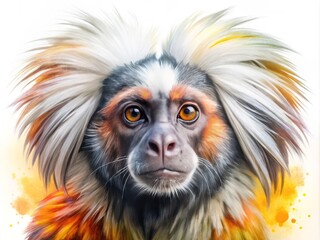 Obraz premium Cottontop Marmoset Watercolor Portrait - Vibrant Colorful Monkey Art