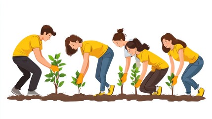 Obraz premium Teamwork for Nature: People Planting Trees Together