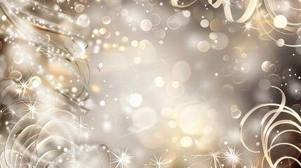 Abstract Festive Design with Light and Dark Tones, Sparkling Effects, Swirls, and Bokeh Lights.