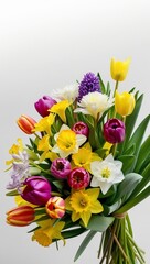 Flower arrangement or bouquet colorful spring flowers isolated on white background.