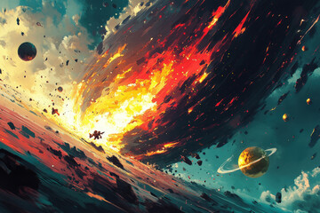 Cosmic Cataclysm: Explosive Celestial Collision 