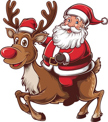 Santa Claus and His Red-Nosed Reindeer vector art and illustration