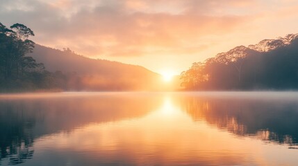 Fototapeta premium Sunrise Over Tranquil Lake