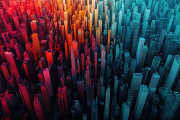 Obraz premium Cityscape Skyline with Vibrant Gradient Colors Urban Architecture 3D Render