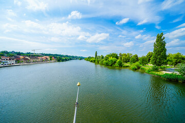 View of the Main and the surrounding nature in Kitzingen.
