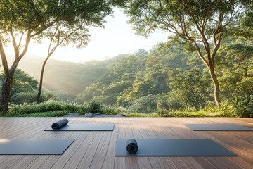 Peaceful outdoor yoga deck in the mountains