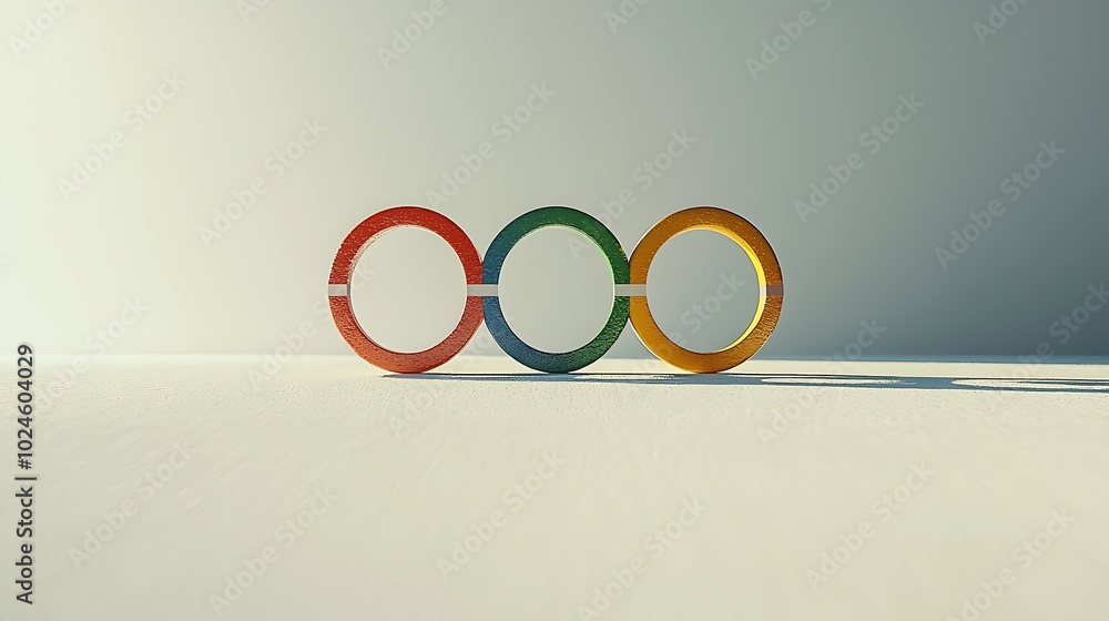 Poster interlocking colorful rings abstract minimalist design 3d render
