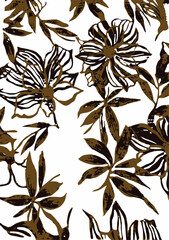Big flowers pattern, upscale floral pattern. graphical textures floral, trendy colors pattern , flowers background with leaves. vector illustration,tropical,monochrome