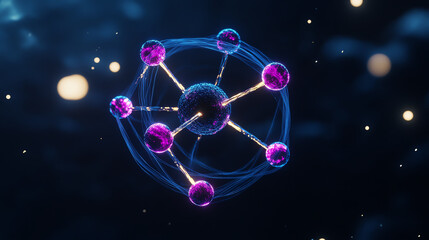 A vibrant depiction of a molecular structure in a cosmic background, showcasing the complexity and beauty of atomic connections in a modern scientific context.