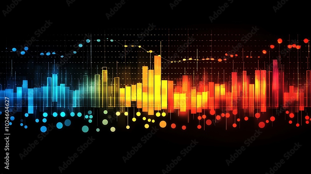 Poster abstract data visualization colorful chart with grid and dots background