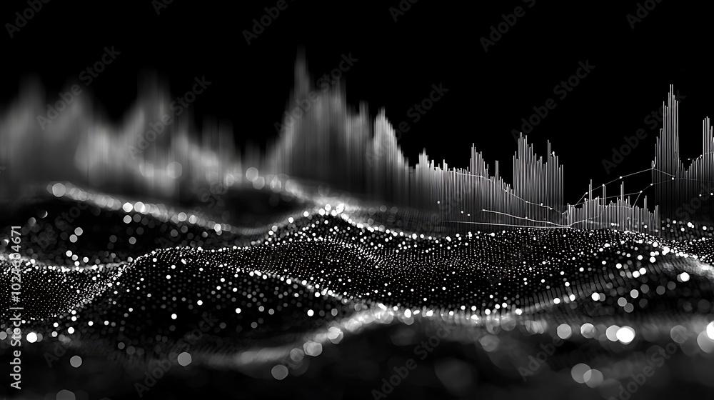 Aufkleber abstract data visualization with white lines on black background