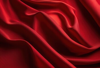 Fototapeta premium close perspective flowing vibrant red fabric folds showcasing texture rich color variation, textile, silk, drape, pattern, weave, colors, soft, luxurious