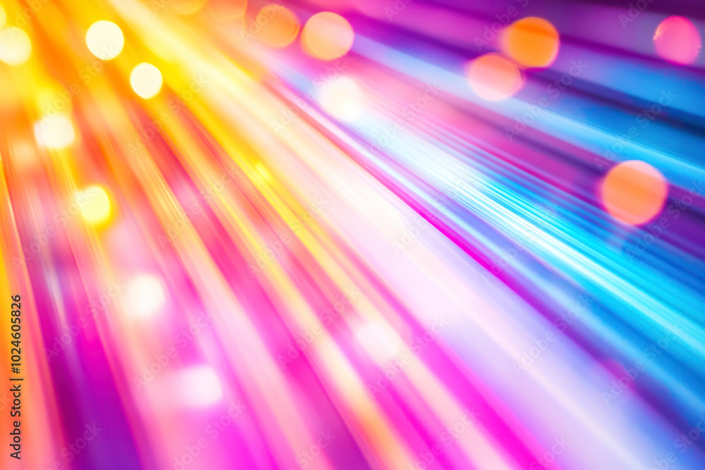 Poster abstract background - rays of colorful light with big bombs.
